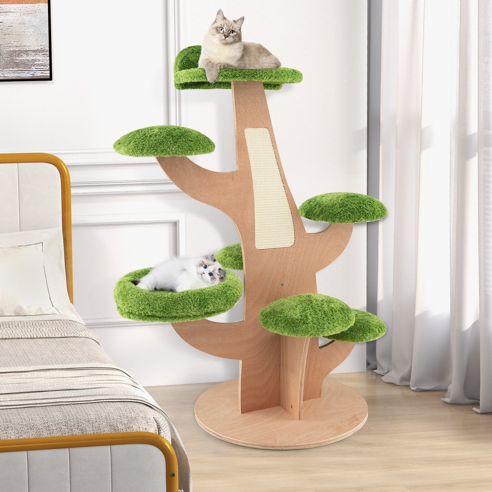 50 Inch Pine Shape Cat Tree for Indoor Cats with Sisal Scratching Board, Green Cat Trees Condos & Scratchers   at Gallery Canada