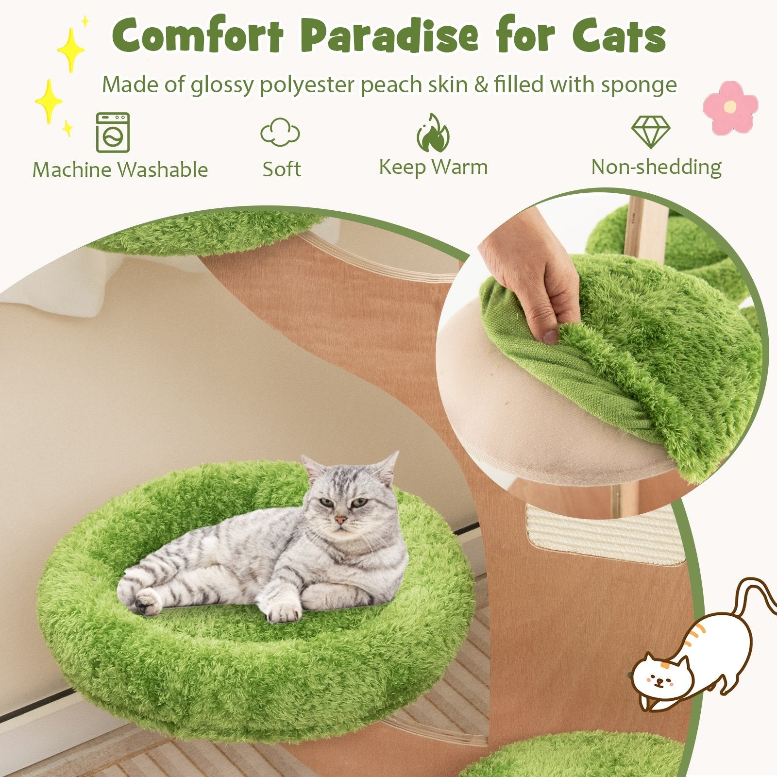 50 Inch Pine Shape Cat Tree for Indoor Cats with Sisal Scratching Board, Green Cat Trees Condos & Scratchers   at Gallery Canada