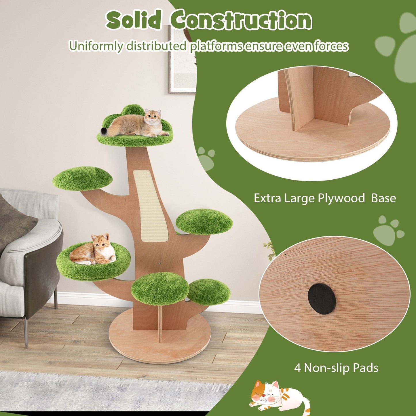 50 Inch Pine Shape Cat Tree for Indoor Cats with Sisal Scratching Board, Green Cat Trees Condos & Scratchers   at Gallery Canada