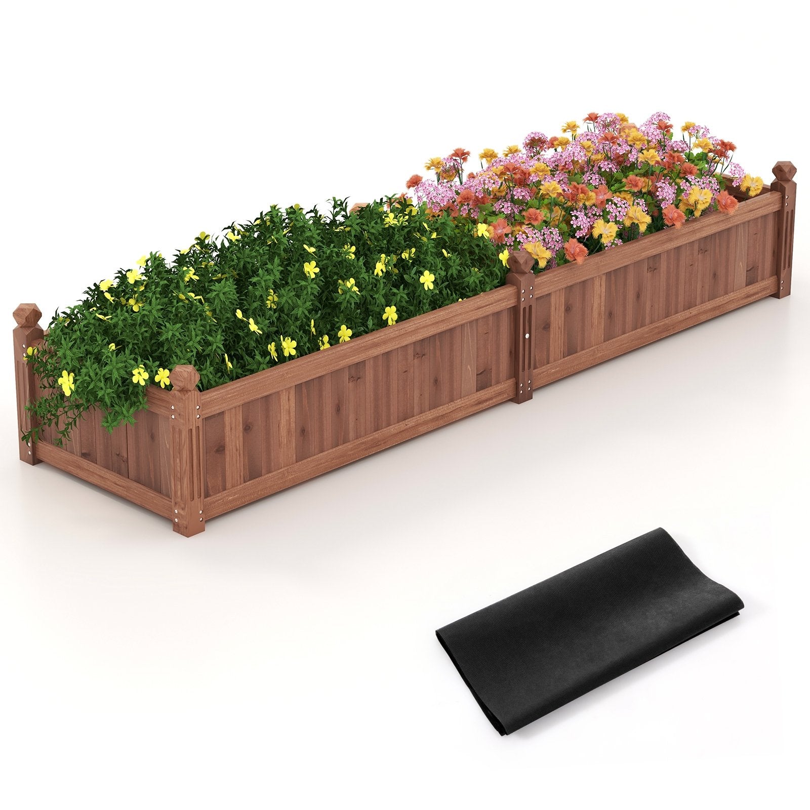 91 x 24 x 16 Inch Divisible Planter Box with Corner Drainage and Non-woven Liner for Growing Vegetables, Brown Raised Garden Beds   at Gallery Canada