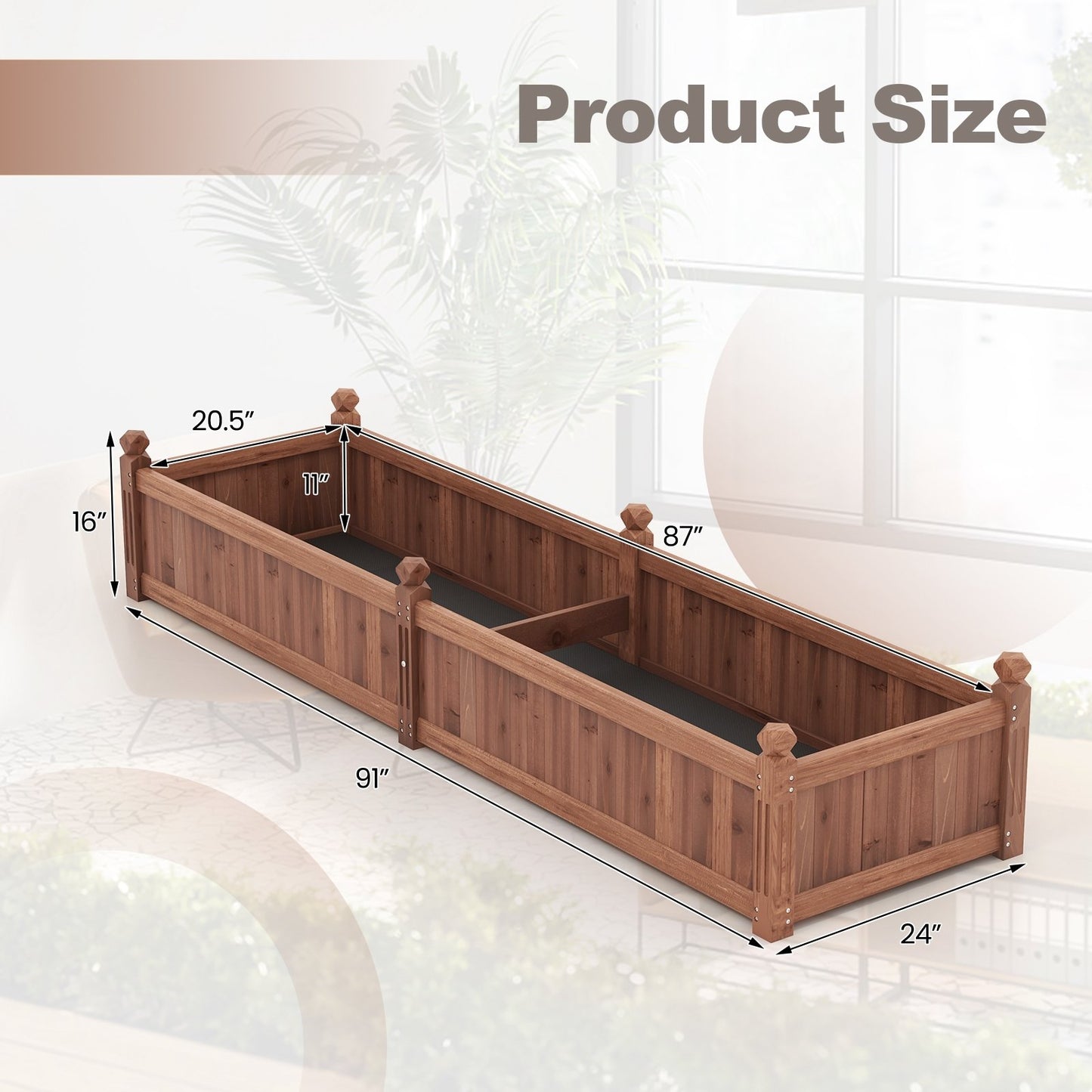 91 x 24 x 16 Inch Divisible Planter Box with Corner Drainage and Non-woven Liner for Growing Vegetables, Brown Raised Garden Beds   at Gallery Canada