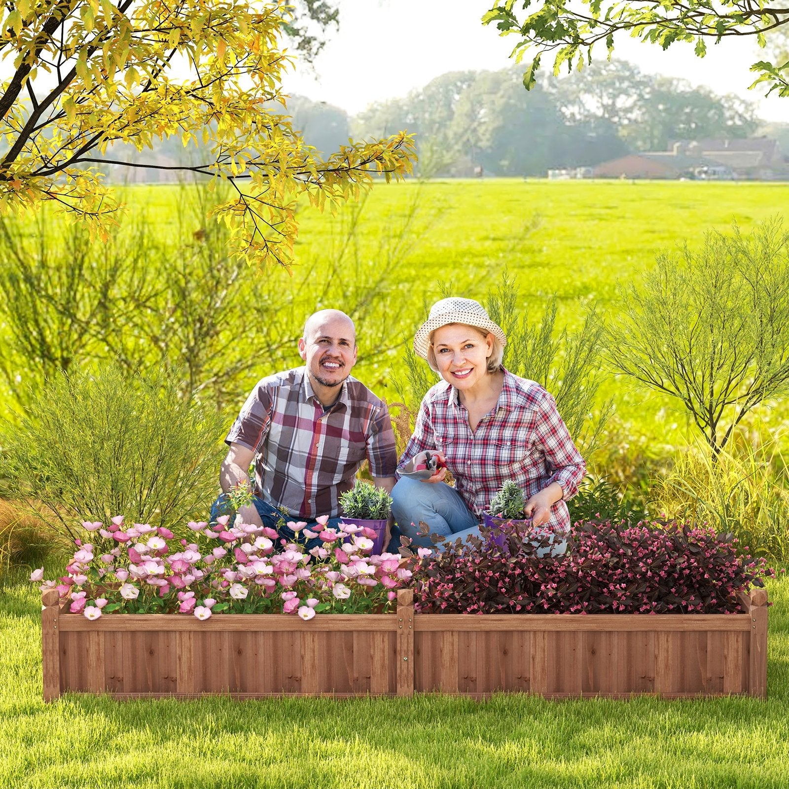 91 x 24 x 16 Inch Divisible Planter Box with Corner Drainage and Non-woven Liner for Growing Vegetables, Brown Raised Garden Beds   at Gallery Canada