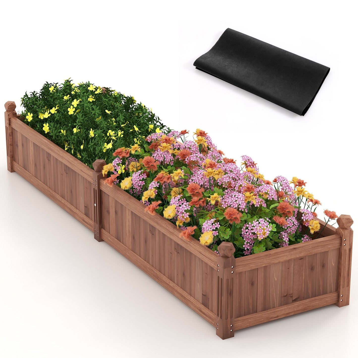 91 x 24 x 16 Inch Divisible Planter Box with Corner Drainage and Non-woven Liner for Growing Vegetables, Brown Raised Garden Beds   at Gallery Canada