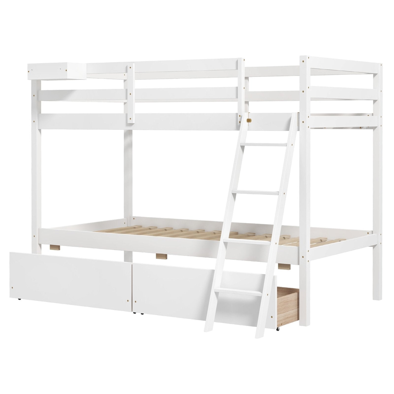 Twin Over Twin Bunk Bed Wood Bed Frame with 2 Storage Drawers and Ladder, White Bunk Bed Frame   at Gallery Canada