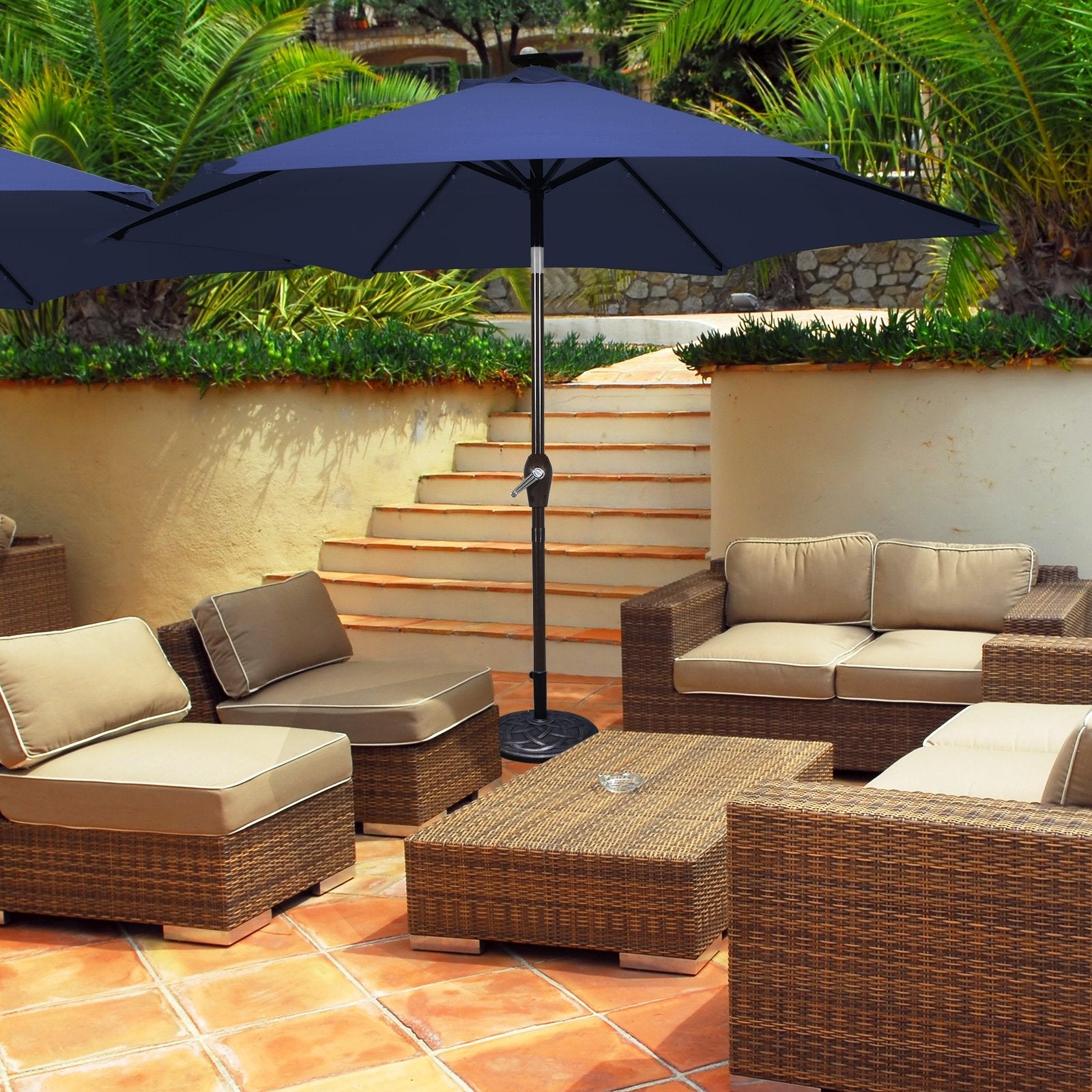 10 Feet Outdoor Patio umbrella with Bright Solar LED Lights, Dark Blue Outdoor Umbrellas   at Gallery Canada