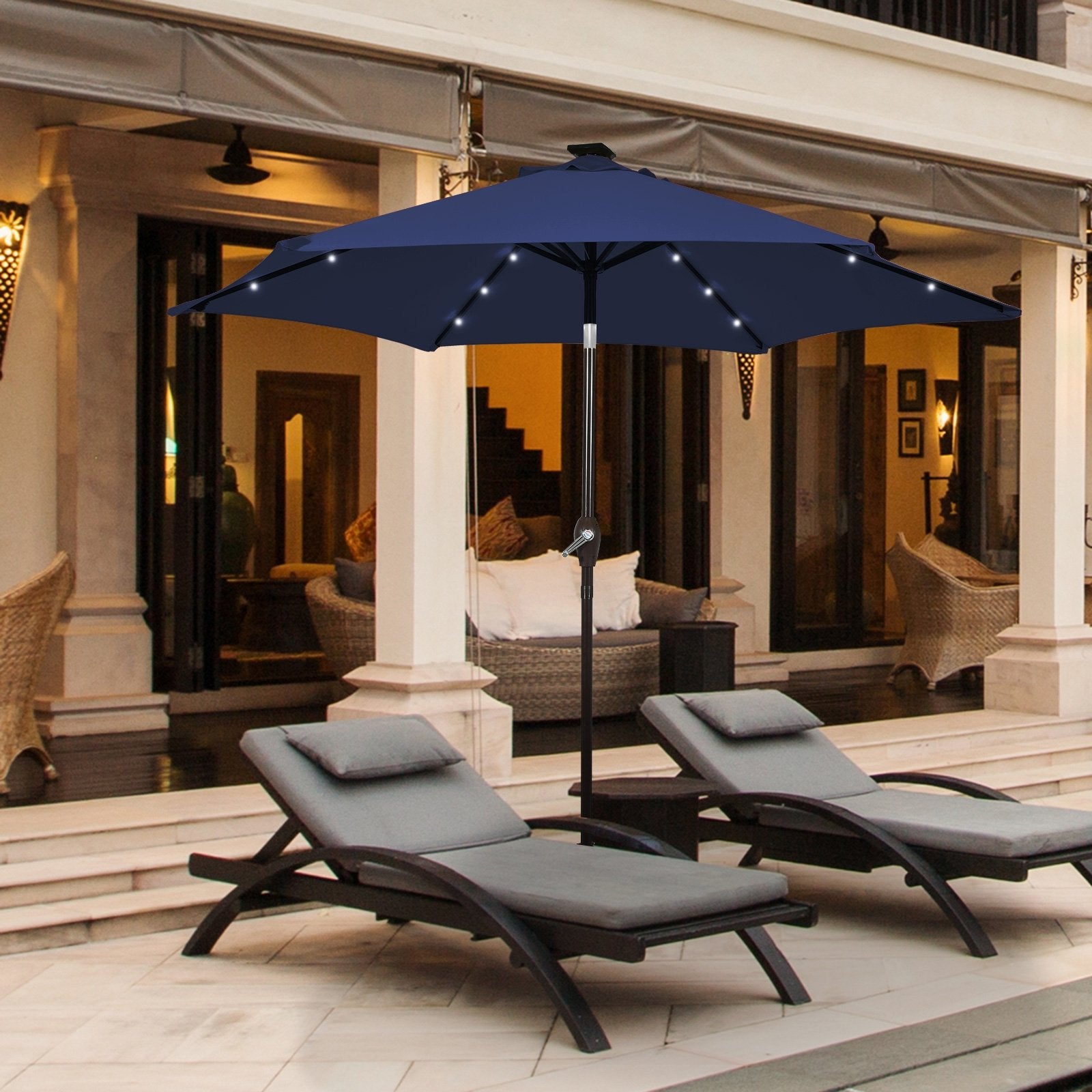 10 Feet Outdoor Patio umbrella with Bright Solar LED Lights, Dark Blue Outdoor Umbrellas   at Gallery Canada