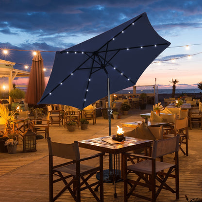 10 Feet Outdoor Patio umbrella with Bright Solar LED Lights, Dark Blue Outdoor Umbrellas   at Gallery Canada