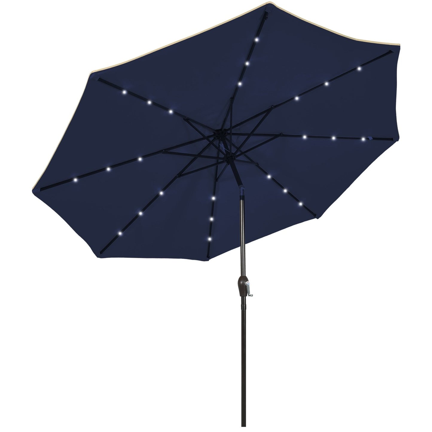 9 Feet Solar LED Lighted Patio Market Umbrella Tilt Adjustment Crank Lift, Dark Blue Outdoor Umbrellas   at Gallery Canada