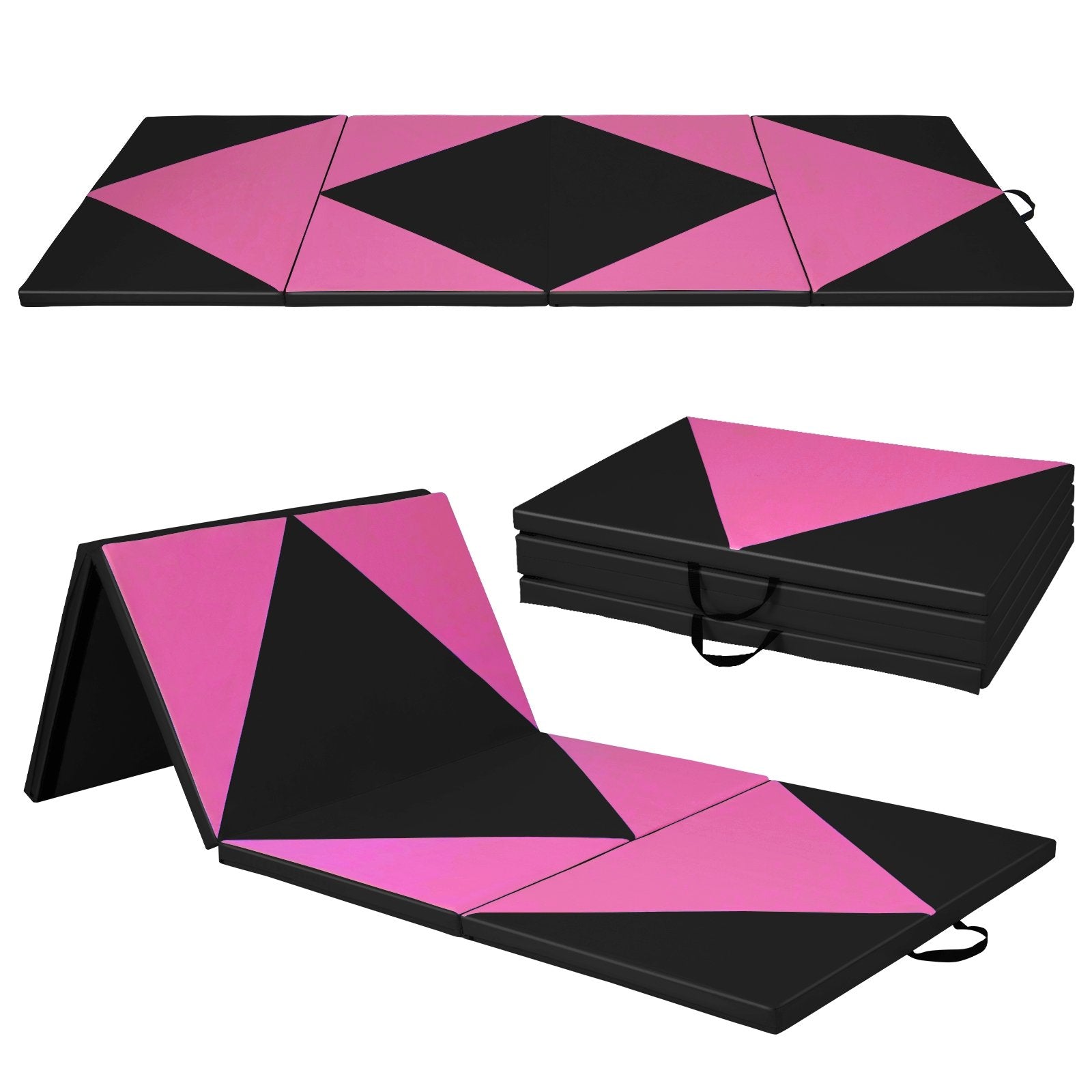 4-Panel PU Leather Folding Exercise Gym Mat with Hook and Loop Fasteners, Black & Pink Yoga & Gym Mats   at Gallery Canada