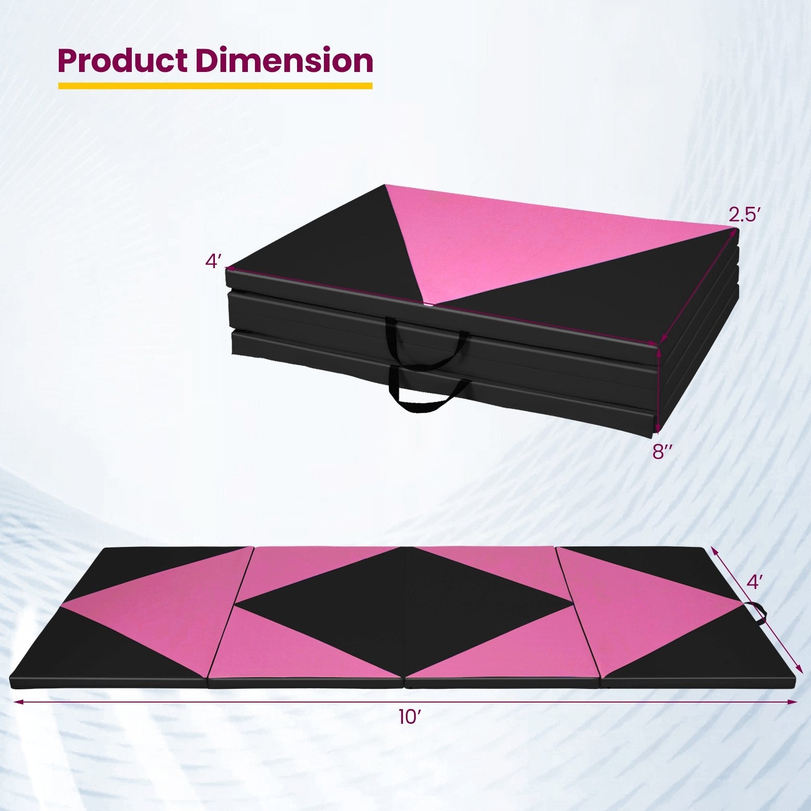 4-Panel PU Leather Folding Exercise Gym Mat with Hook and Loop Fasteners, Black & Pink Yoga & Gym Mats   at Gallery Canada