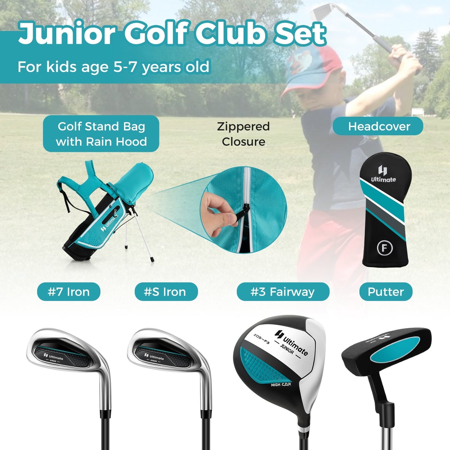 Junior Complete Golf Club Set Right Hand with Rain Hood for Kids, Blue Golf   at Gallery Canada