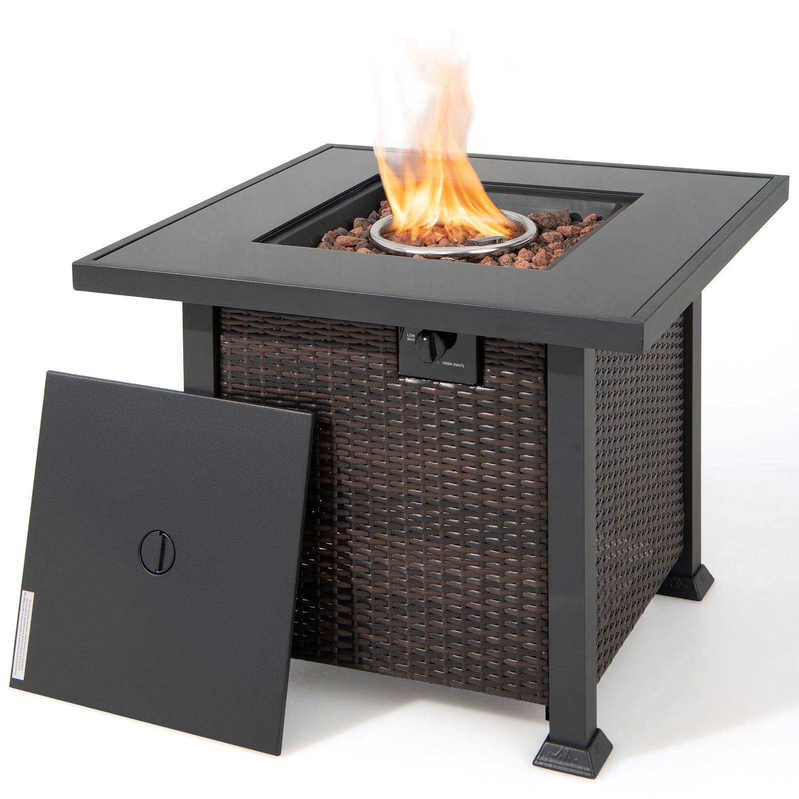 9 Pieces Patio Furniture Set with 32” Fire Pit Table and 50000 BTU Square Propane Fire Pit, Gray Outdoor Seating & Patio Chairs at Gallery Canada