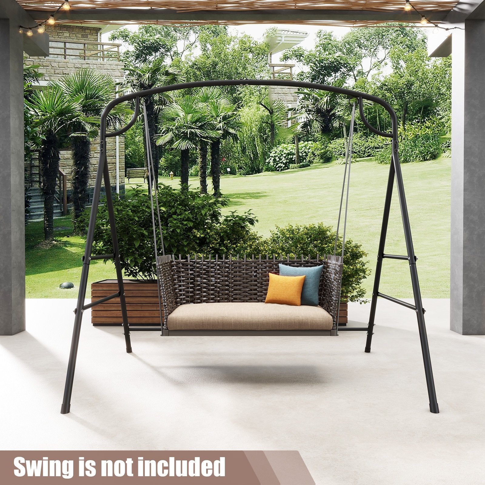 Patio Metal Swing Stand with Double Side Bars and 2-Ring Design, Black Porch Swings   at Gallery Canada