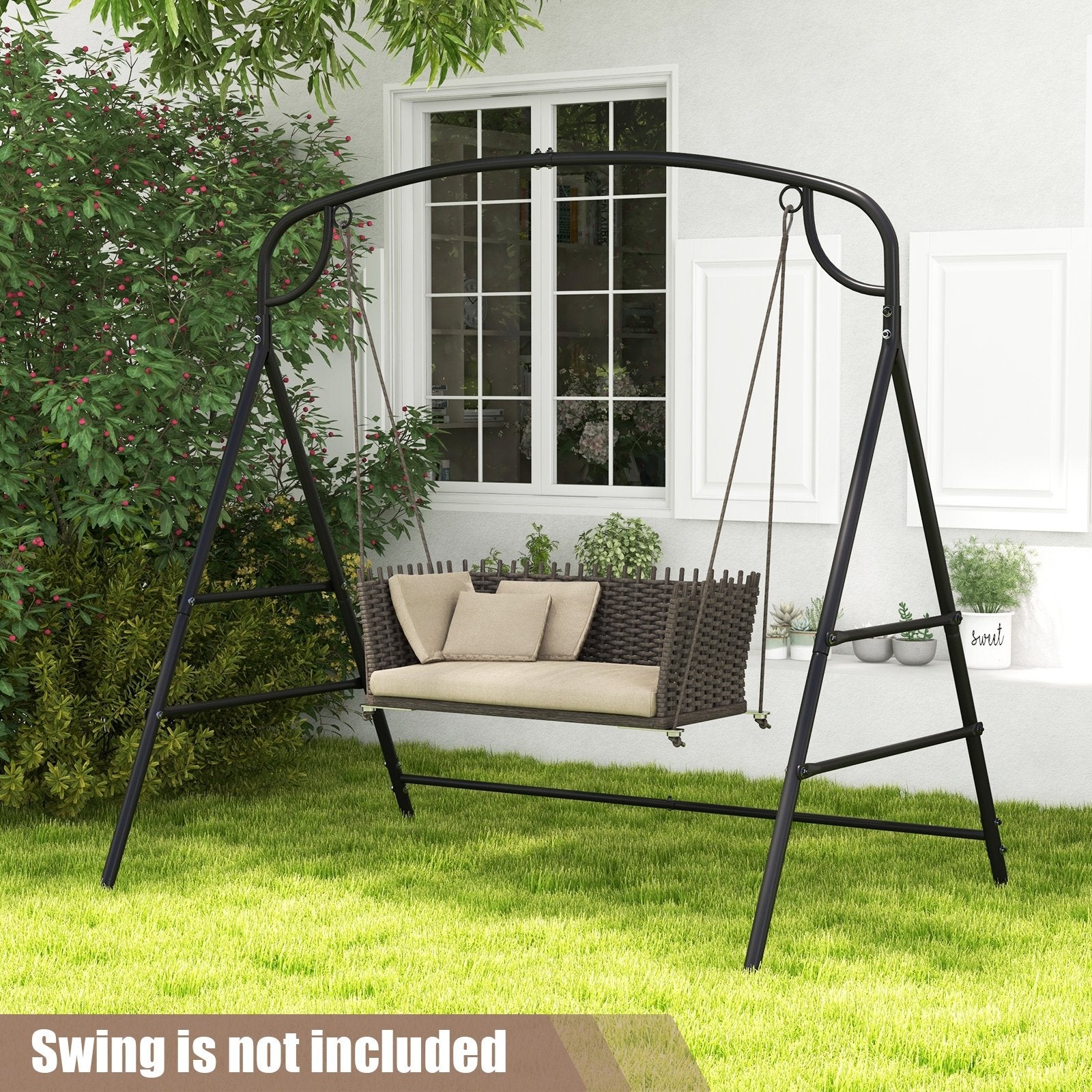 Patio Metal Swing Stand with Double Side Bars and 2-Ring Design, Black Porch Swings   at Gallery Canada