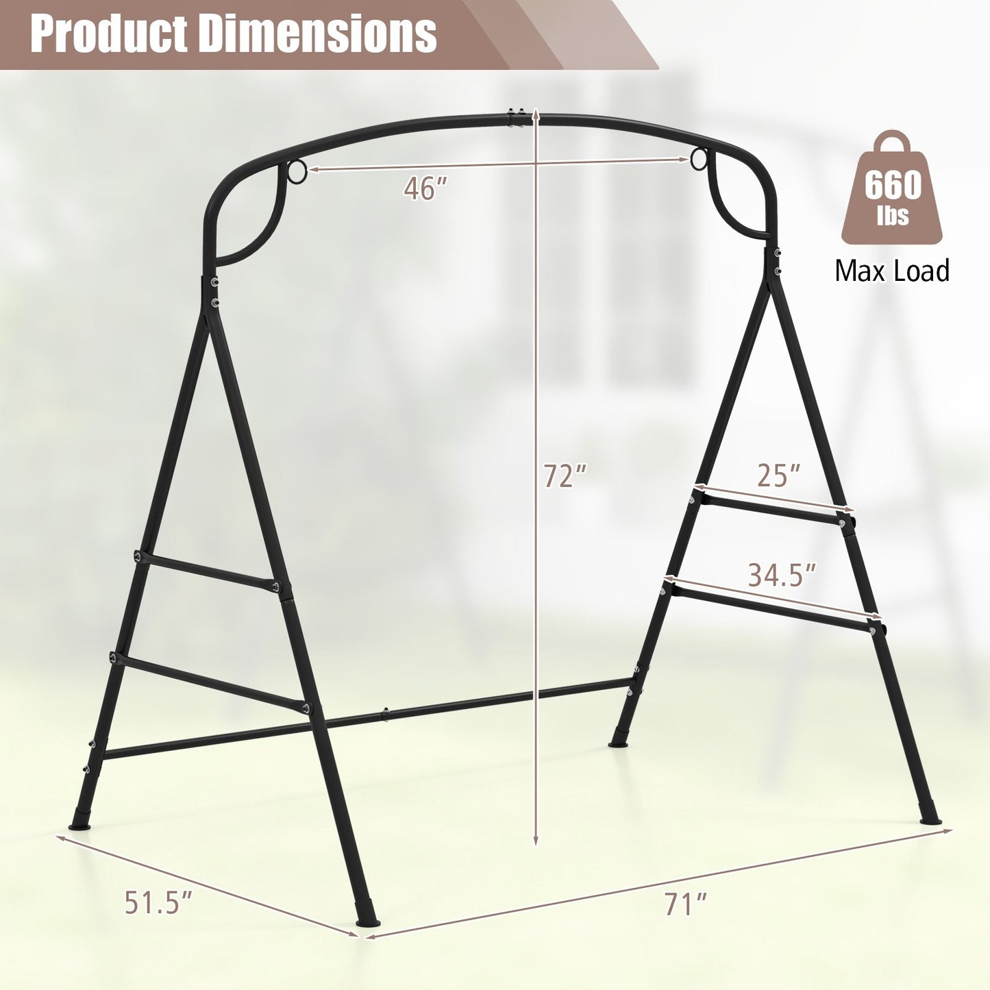 Patio Metal Swing Stand with Double Side Bars and 2-Ring Design, Black Porch Swings   at Gallery Canada