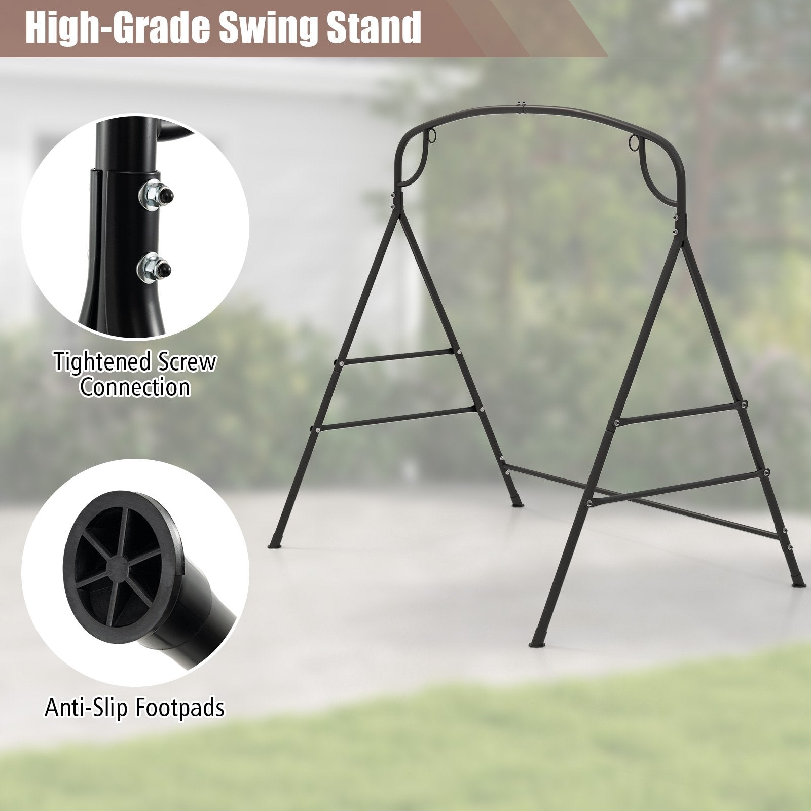 Patio Metal Swing Stand with Double Side Bars and 2-Ring Design, Black Porch Swings   at Gallery Canada