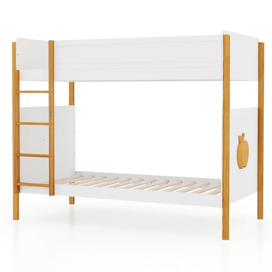 Twin Over Twin Bunk Bed with Integrated Ladder and Safety Guardrails-Twin Size, White Bunk Bed Frame   at Gallery Canada