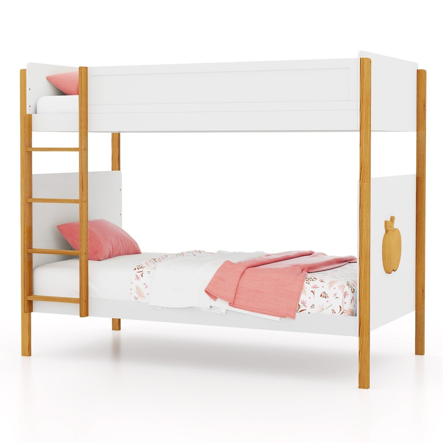 Twin Over Twin Bunk Bed with Integrated Ladder and Safety Guardrails-Twin Size, White Bunk Bed Frame   at Gallery Canada