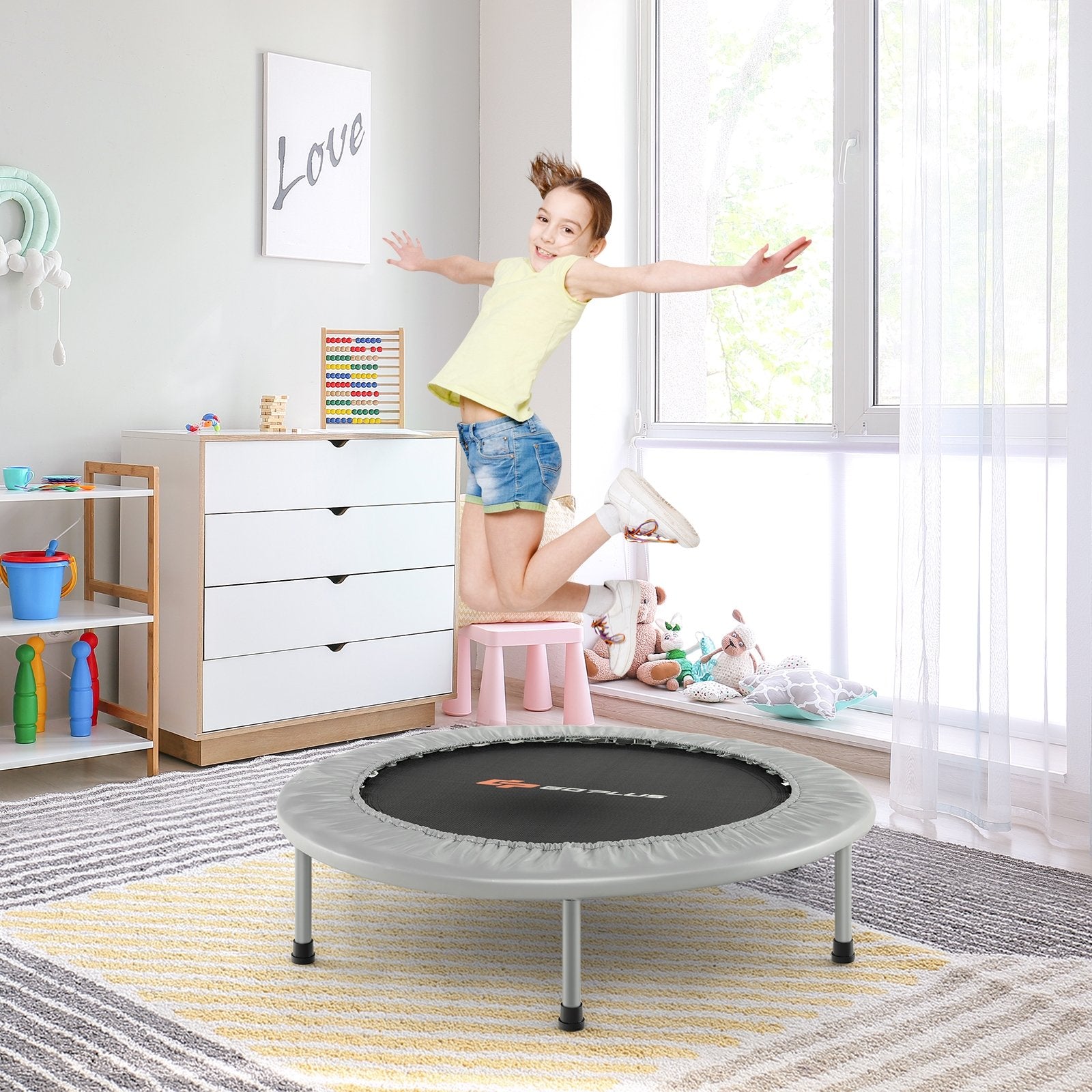 38 Inch Mini Folding Trampoline Portable Recreational Fitness Rebounder, Gray Trampolines   at Gallery Canada