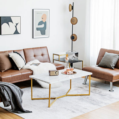 White Faux Marble Coffee Table with Gold Finished Metal Frame Coffee Tables   at Gallery Canada