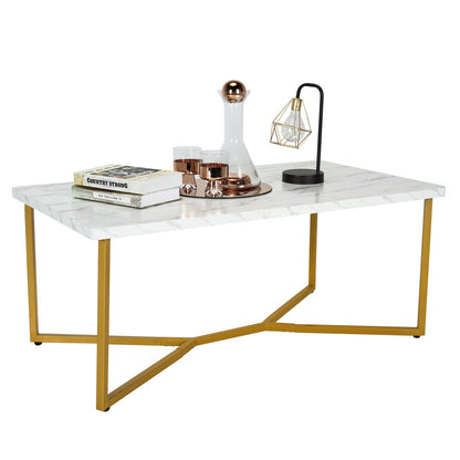 White Faux Marble Coffee Table with Gold Finished Metal Frame Coffee Tables   at Gallery Canada