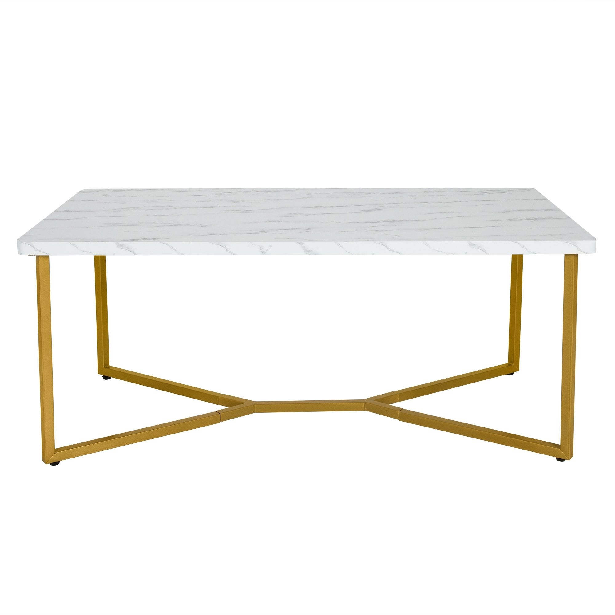 White Faux Marble Coffee Table with Gold Finished Metal Frame Coffee Tables   at Gallery Canada