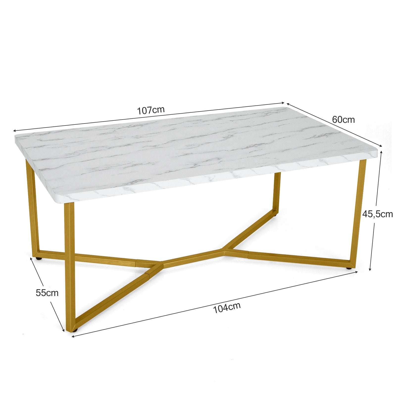 White Faux Marble Coffee Table with Gold Finished Metal Frame Coffee Tables   at Gallery Canada