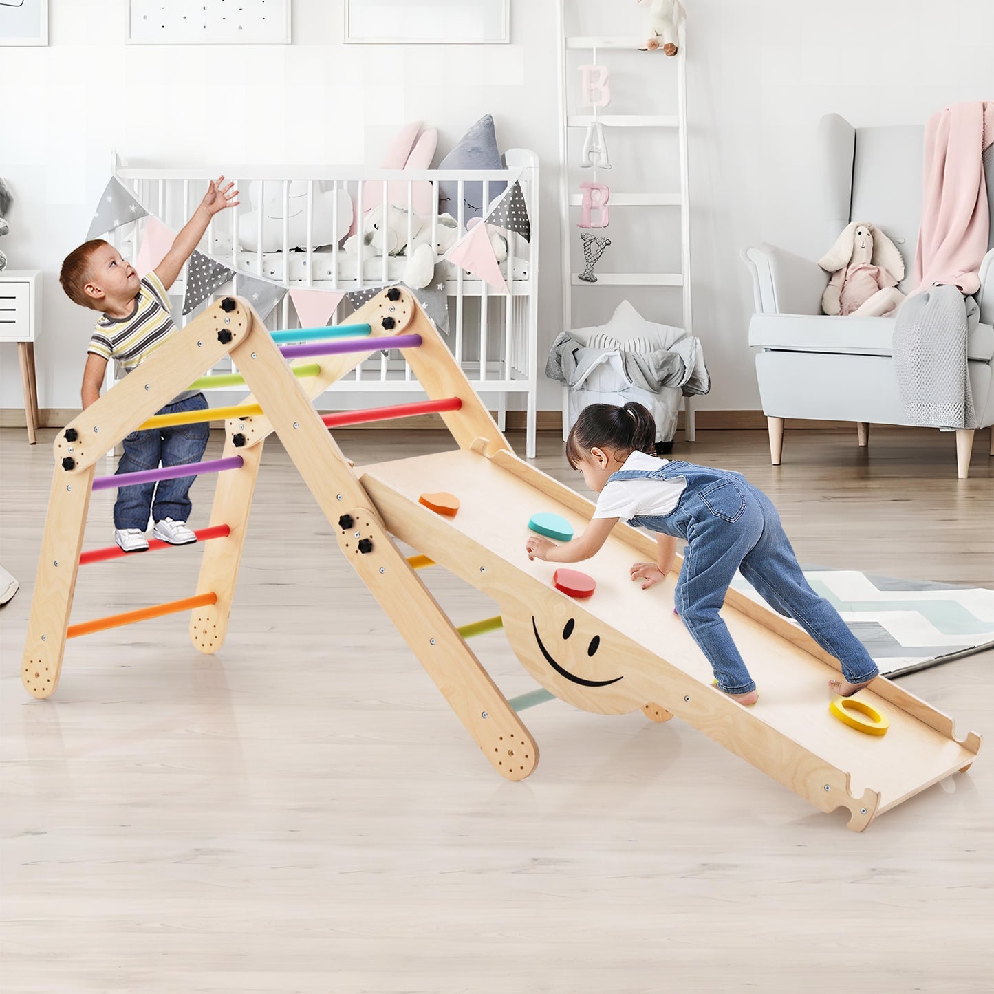 Climbing Triangle Ladder Toy Indoor Jungle Gym with Reversible Ramp, Multicolor Climbers & Slides   at Gallery Canada