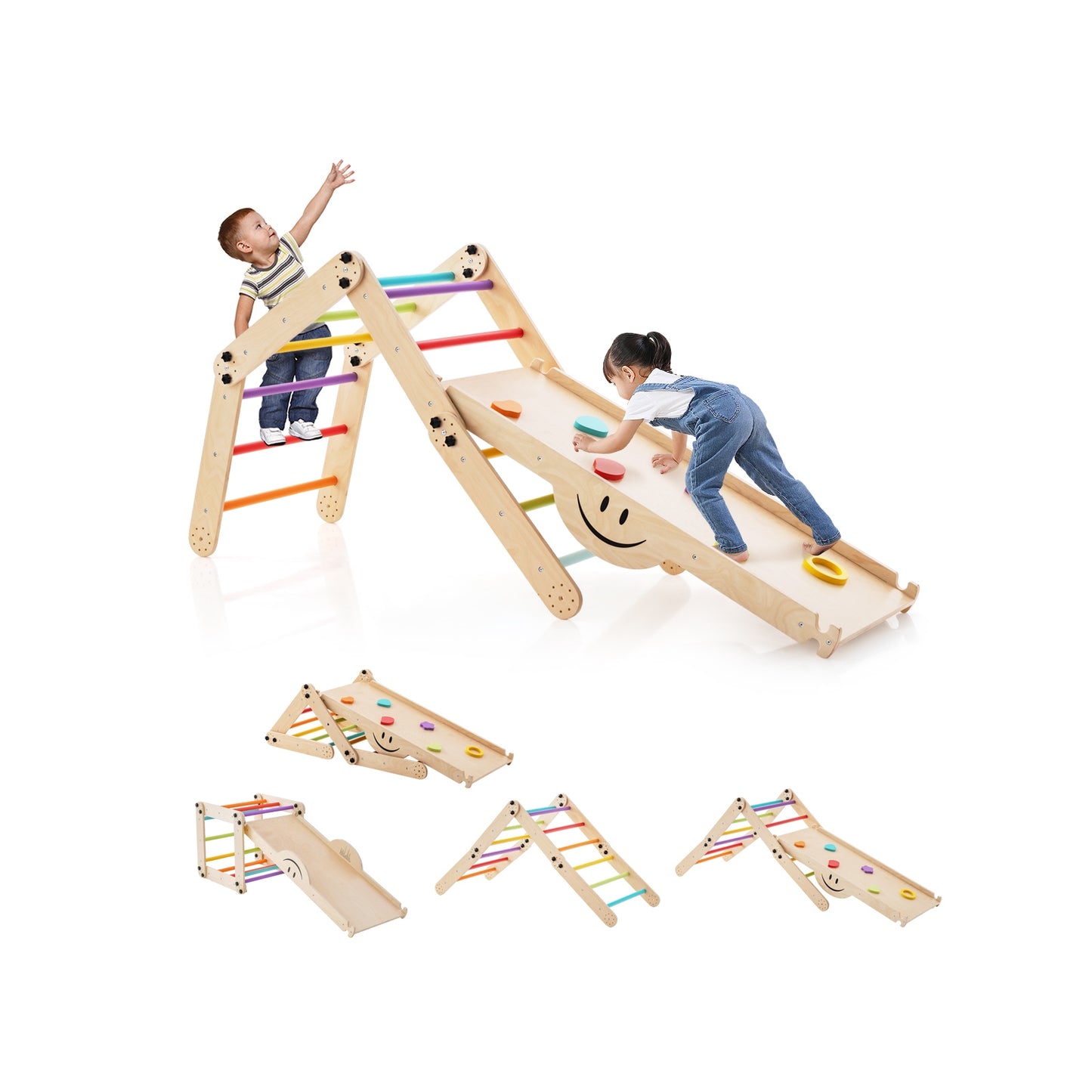 Climbing Triangle Ladder Toy Indoor Jungle Gym with Reversible Ramp, Multicolor Climbers & Slides Multicolor  at Gallery Canada