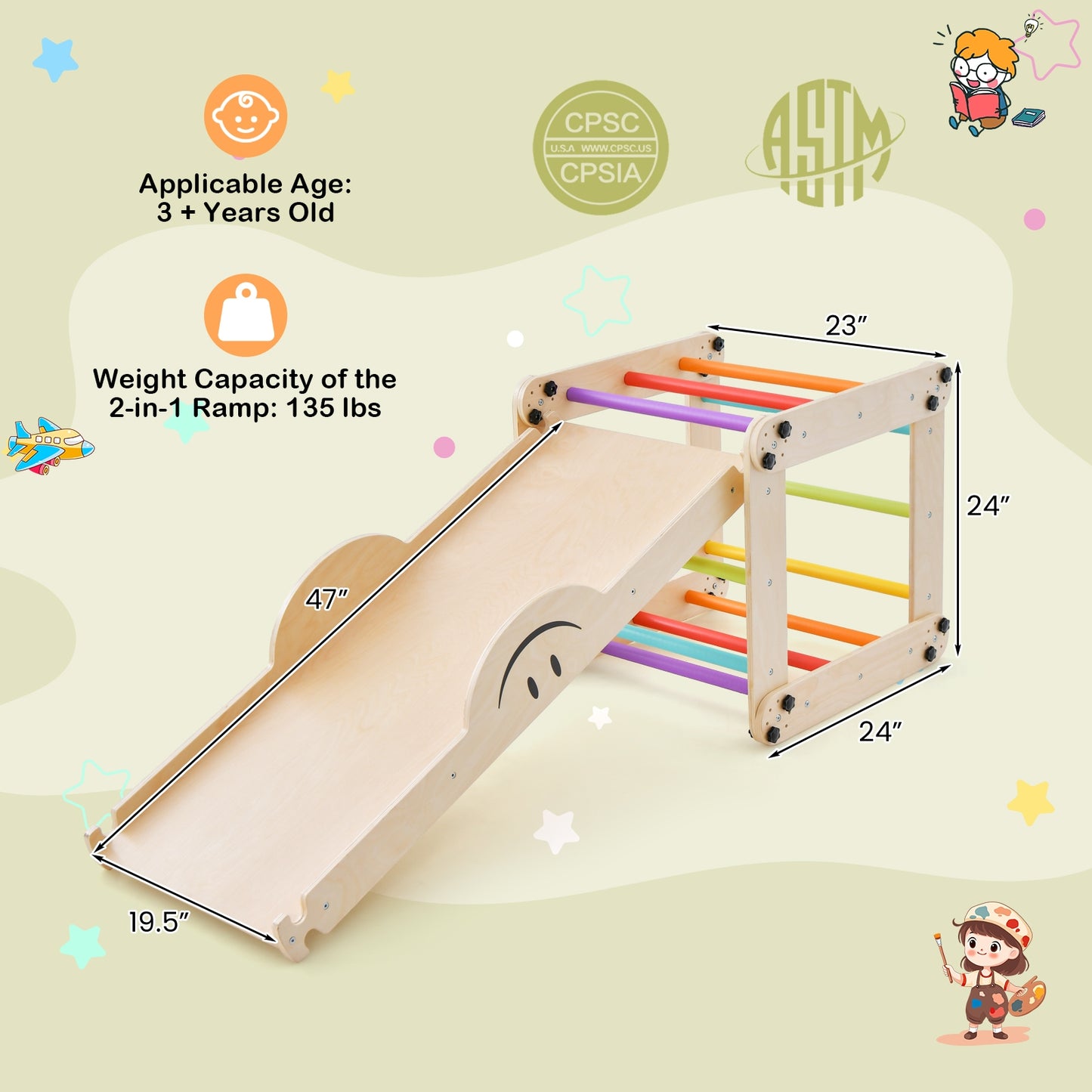 Climbing Triangle Ladder Toy Indoor Jungle Gym with Reversible Ramp, Multicolor Climbers & Slides   at Gallery Canada