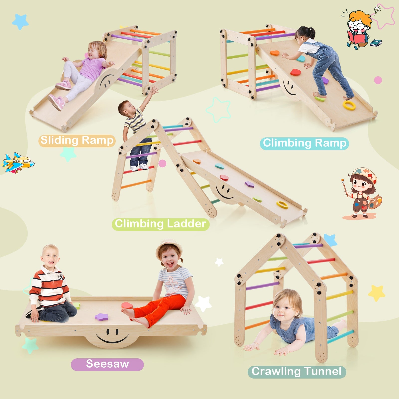 Climbing Triangle Ladder Toy Indoor Jungle Gym with Reversible Ramp, Multicolor Climbers & Slides   at Gallery Canada