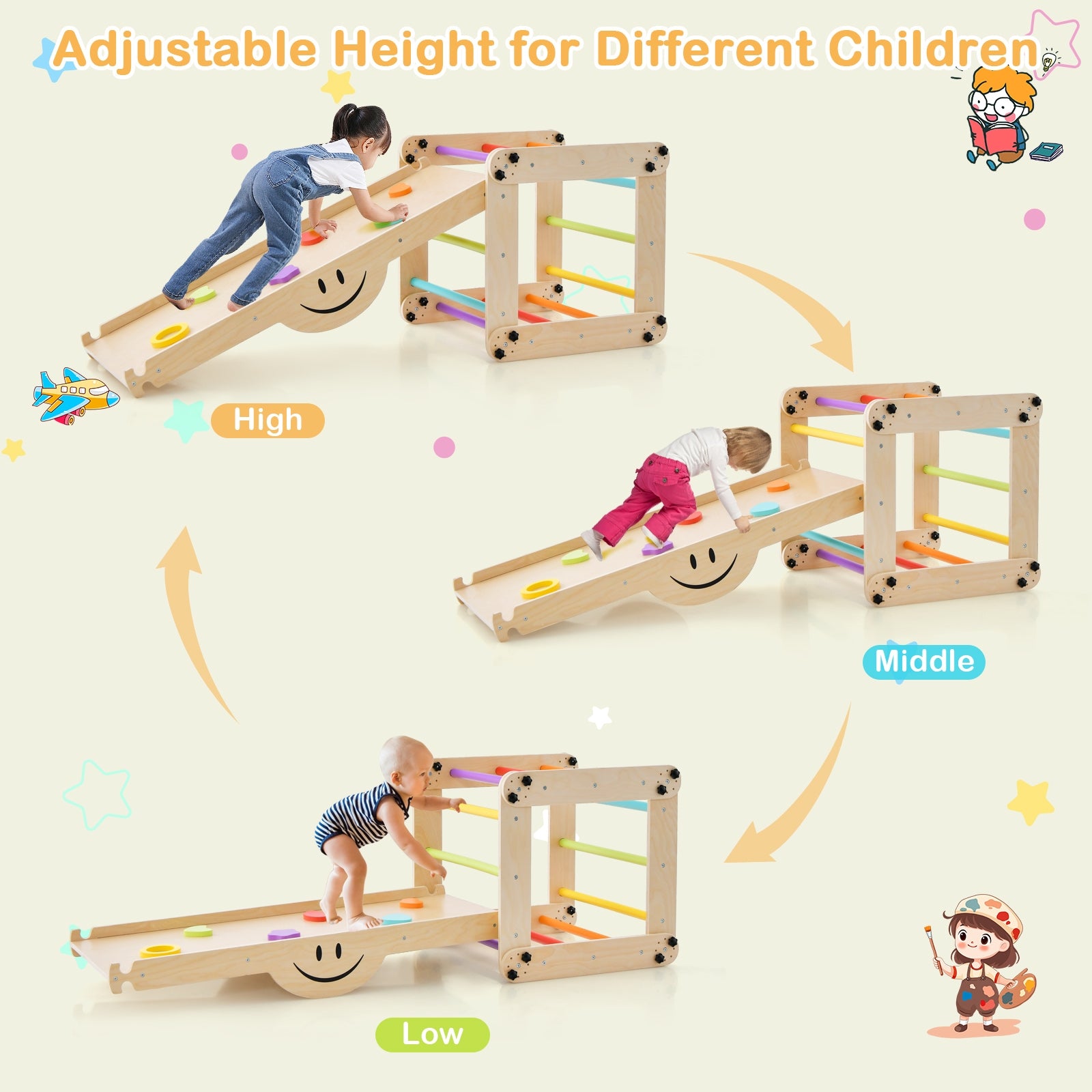 Climbing Triangle Ladder Toy Indoor Jungle Gym with Reversible Ramp, Multicolor Climbers & Slides   at Gallery Canada