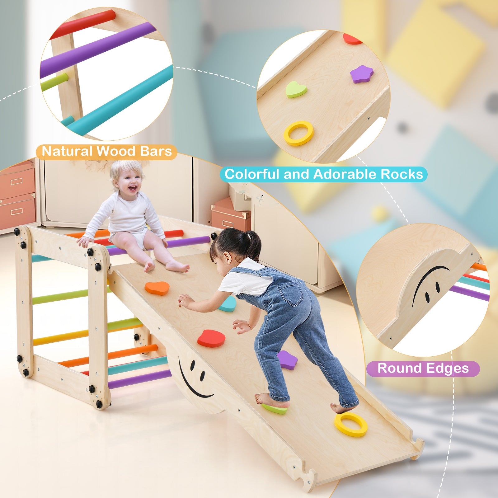 Climbing Triangle Ladder Toy Indoor Jungle Gym with Reversible Ramp, Multicolor Climbers & Slides   at Gallery Canada