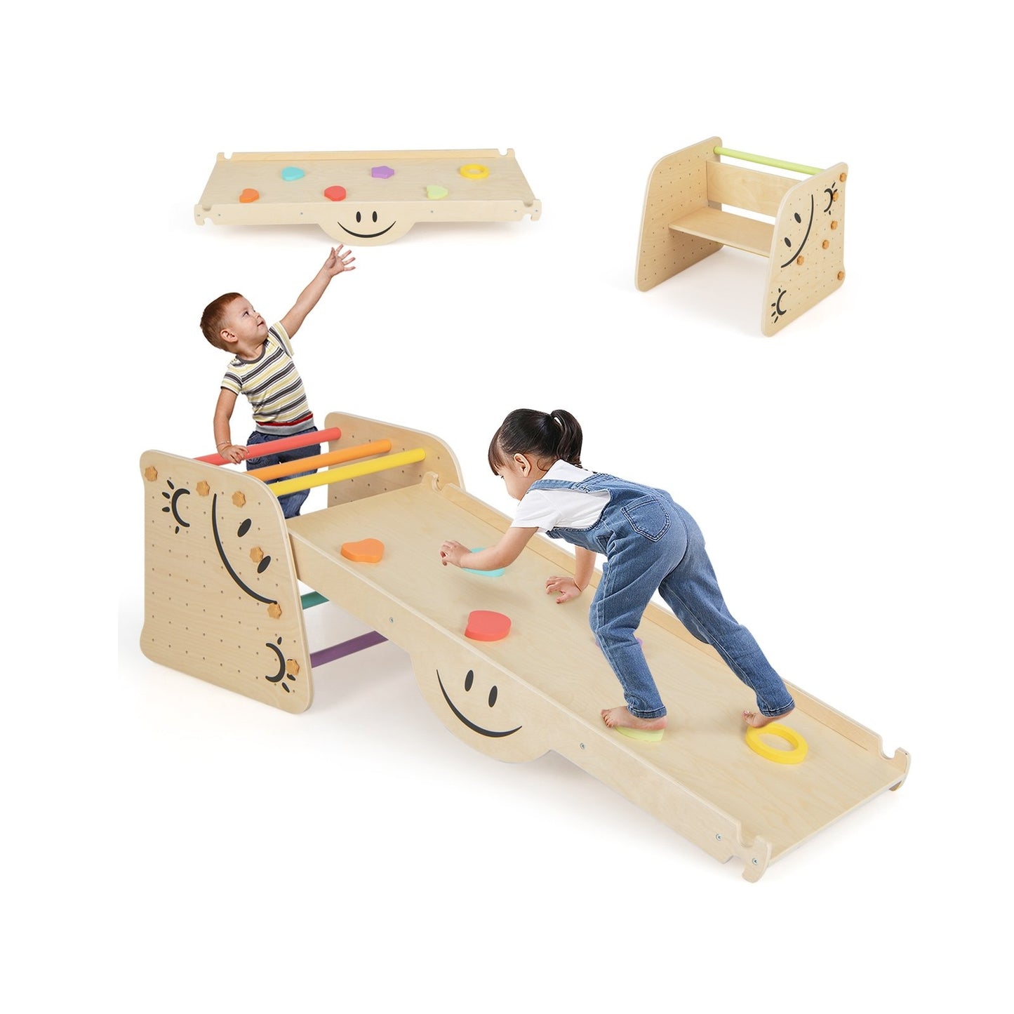 Wooden Climbing Toy Triangle Climber Set with Seesaw, Multicolor Climbers & Slides   at Gallery Canada