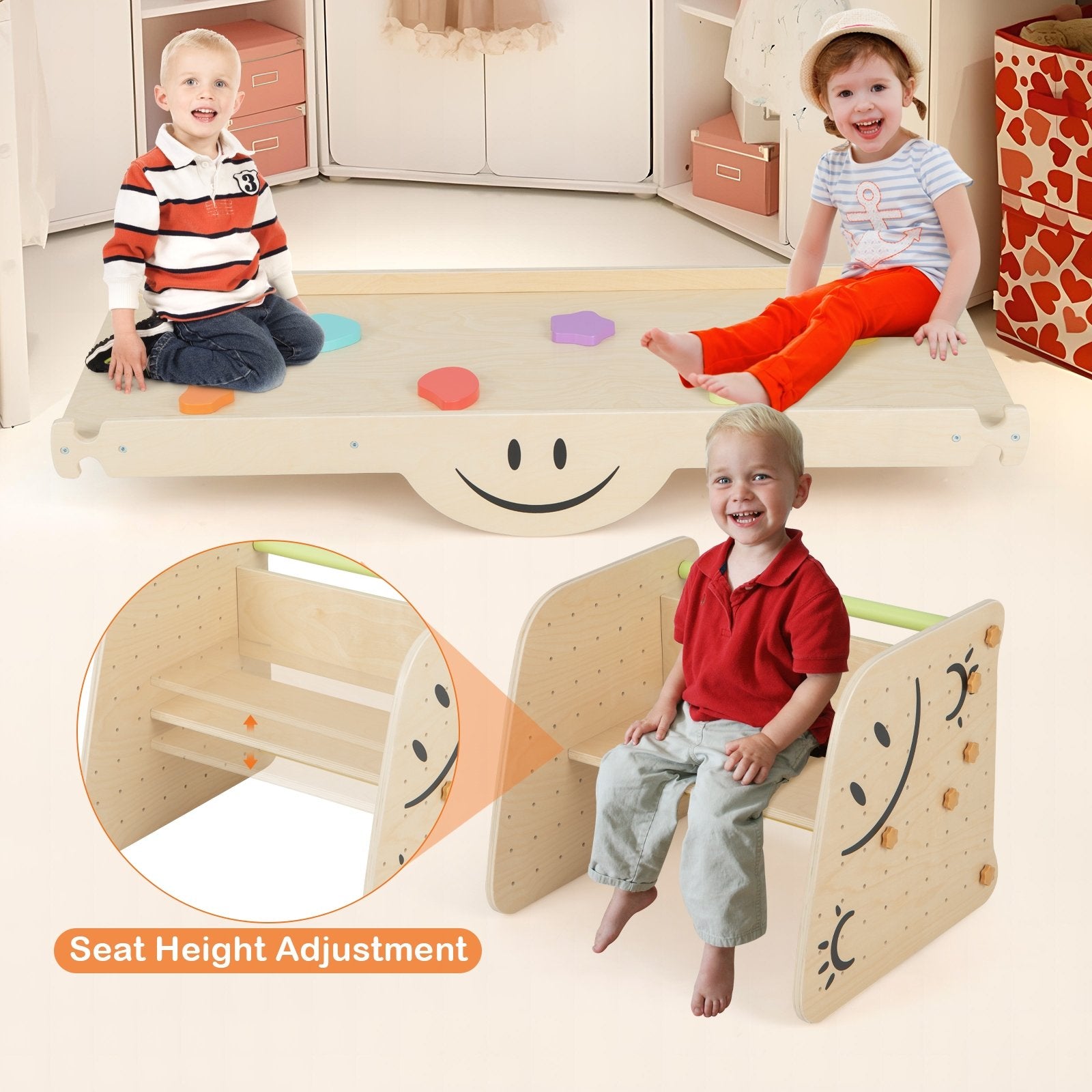 Wooden Climbing Toy Triangle Climber Set with Seesaw, Multicolor Climbers & Slides   at Gallery Canada