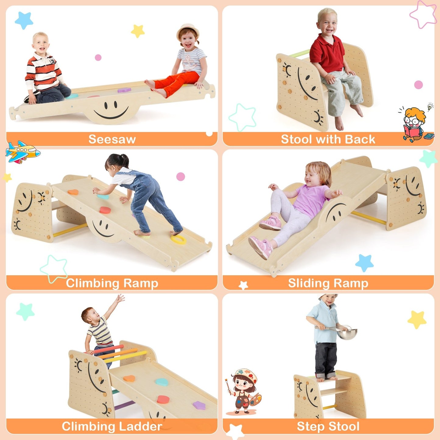 Wooden Climbing Toy Triangle Climber Set with Seesaw, Multicolor Climbers & Slides   at Gallery Canada