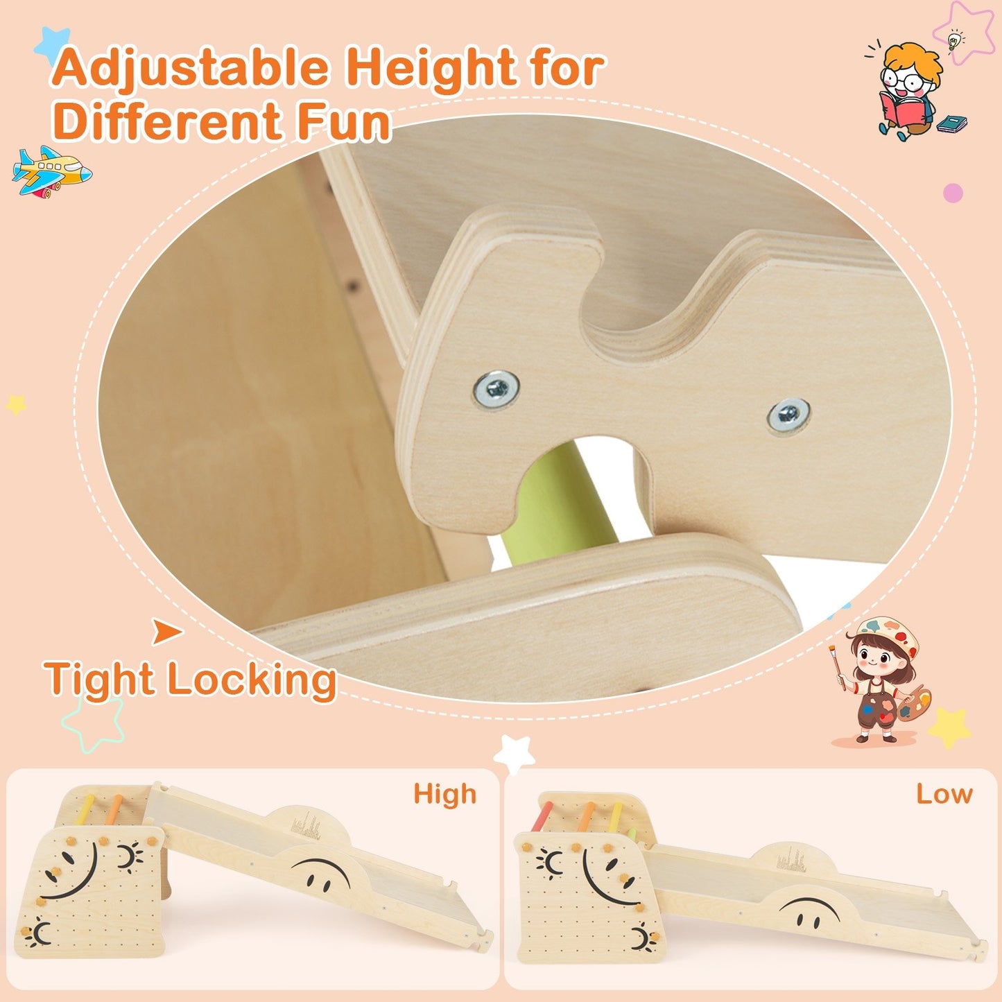 Wooden Climbing Toy Triangle Climber Set with Seesaw, Multicolor Climbers & Slides   at Gallery Canada