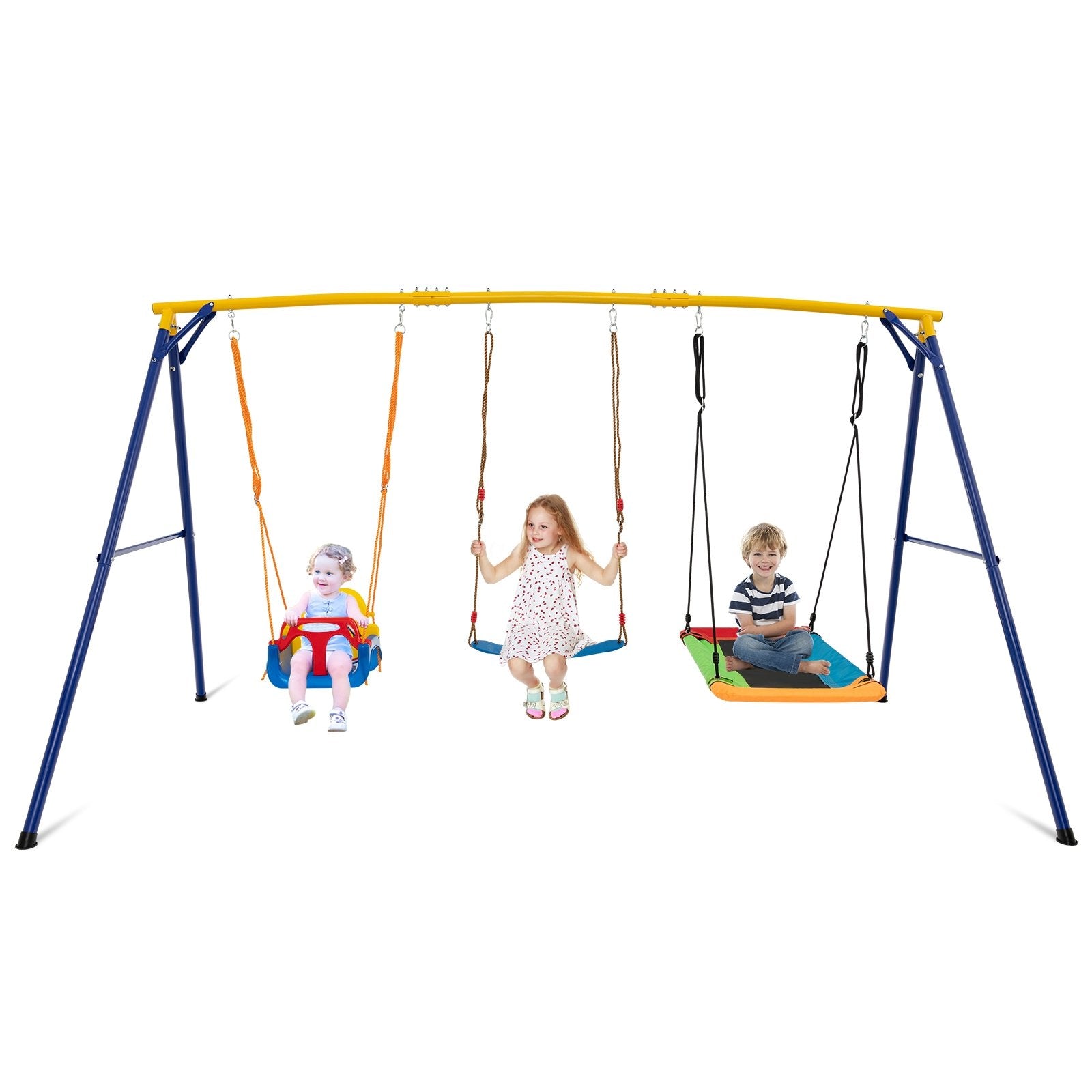 660 LBS Heavy Duty Carbon Steel Swing Frame with 3 Swings, Yellow Swing & Playsets   at Gallery Canada