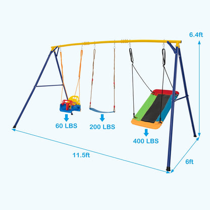 660 LBS Heavy Duty Carbon Steel Swing Frame with 3 Swings, Yellow Swing & Playsets   at Gallery Canada