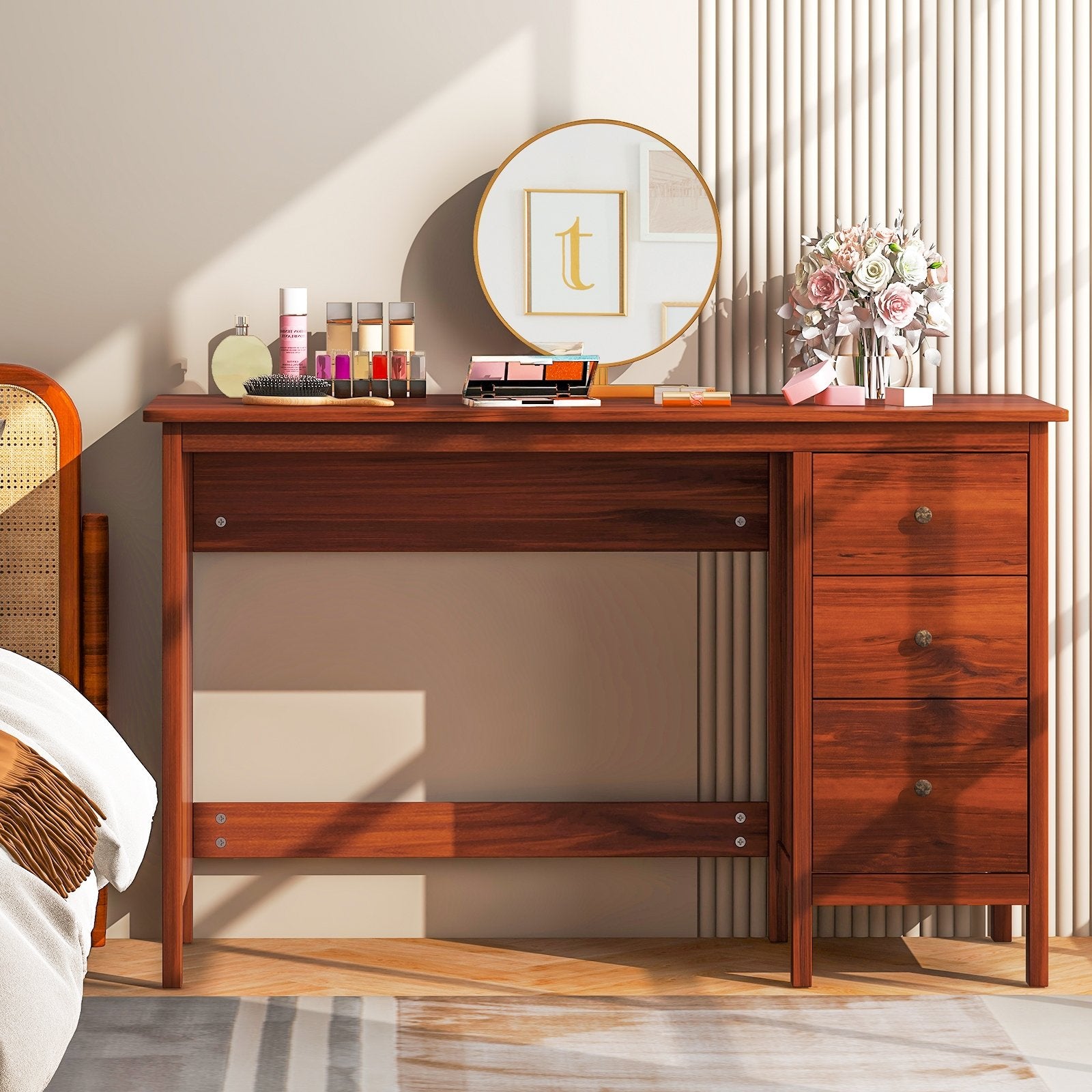 3-Drawer Home Office Study Computer Desk with Spacious Desktop, Brown Writing Desks   at Gallery Canada