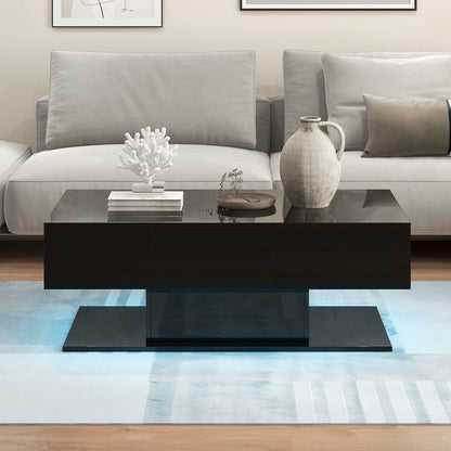 Modern LED Coffee Table with 20 Color LED Lights and 2 Storage Drawers, Black Coffee Tables   at Gallery Canada