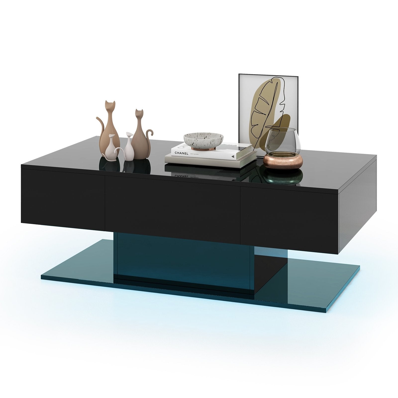 Modern LED Coffee Table with 20 Color LED Lights and 2 Storage Drawers, Black Coffee Tables   at Gallery Canada