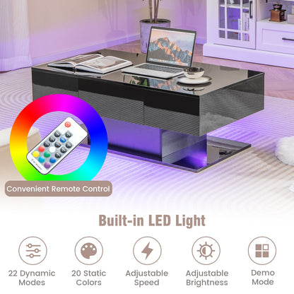 Modern LED Coffee Table with 20 Color LED Lights and 2 Storage Drawers, Black Coffee Tables   at Gallery Canada