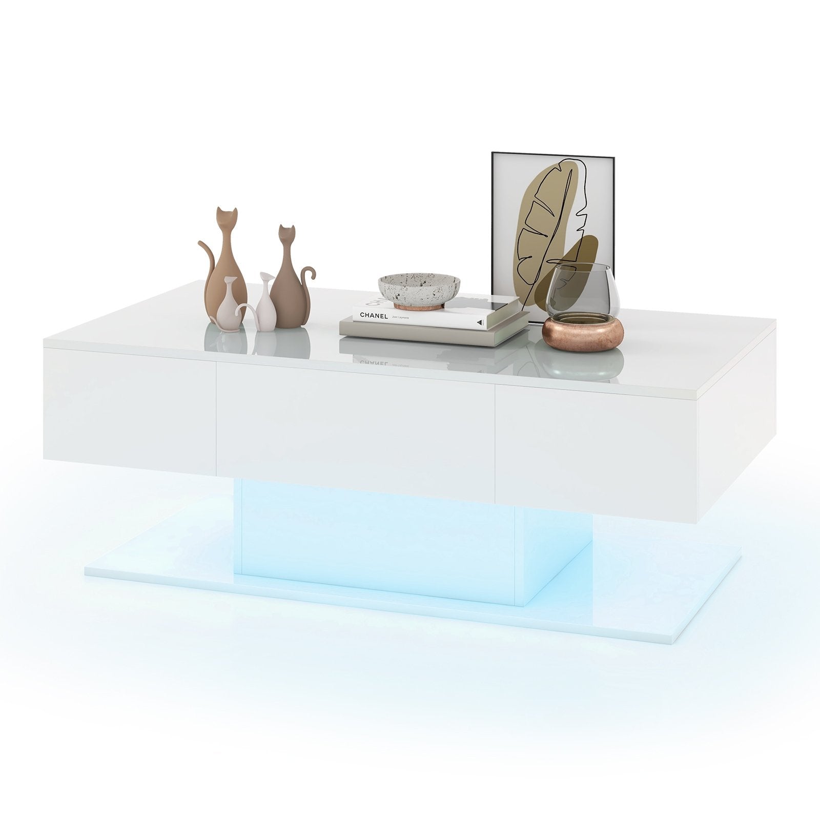 Modern LED Coffee Table with 20 Color LED Lights and 2 Storage Drawers, White Coffee Tables   at Gallery Canada