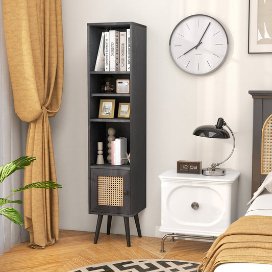 4 Tiers Rattan Storage Cabinet with Slim Design, Black - Gallery Canada