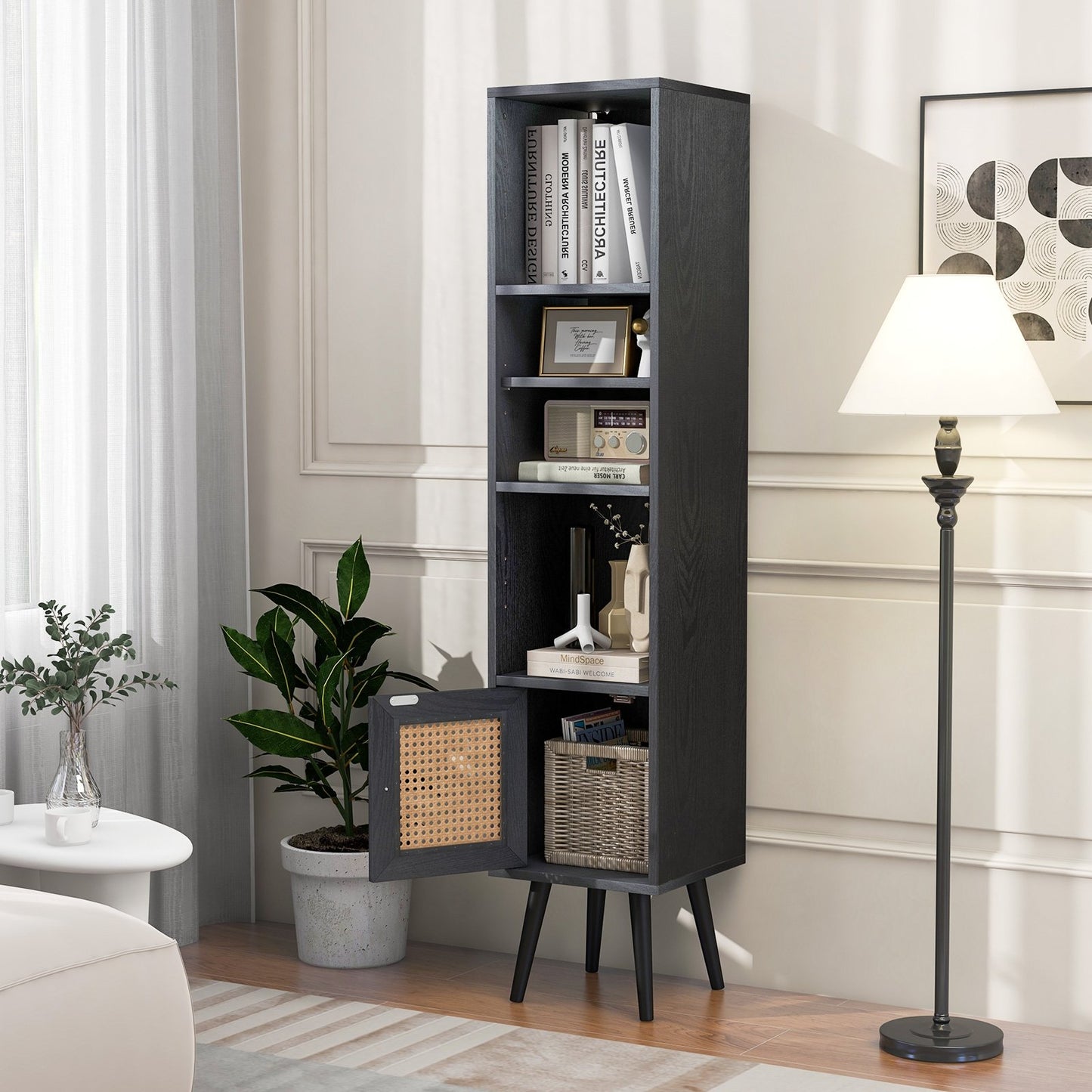 4 Tiers Rattan Storage Cabinet with Slim Design, Black Cabinets & Chests   at Gallery Canada