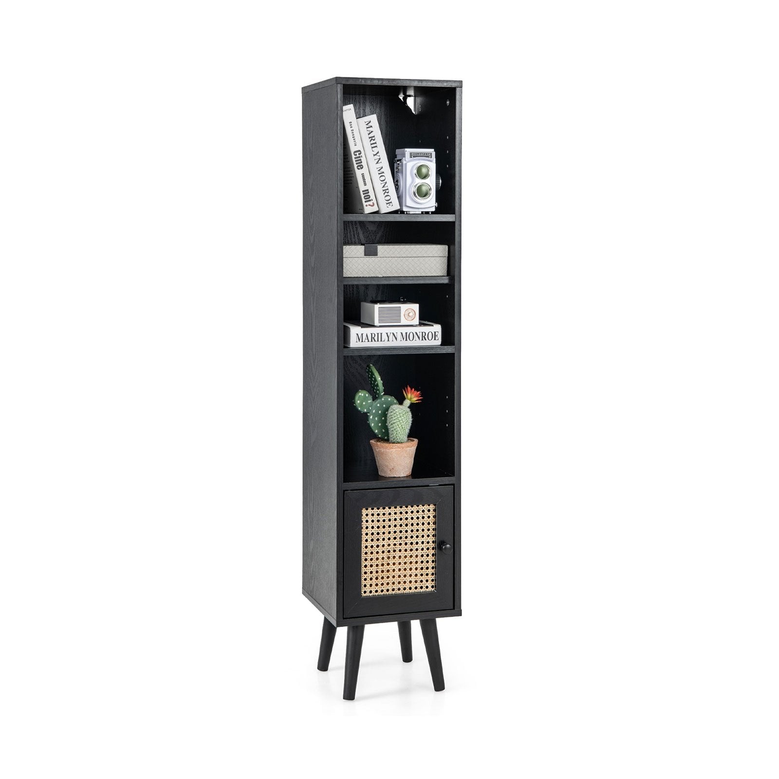 4 Tiers Rattan Storage Cabinet with Slim Design, Black Cabinets & Chests   at Gallery Canada