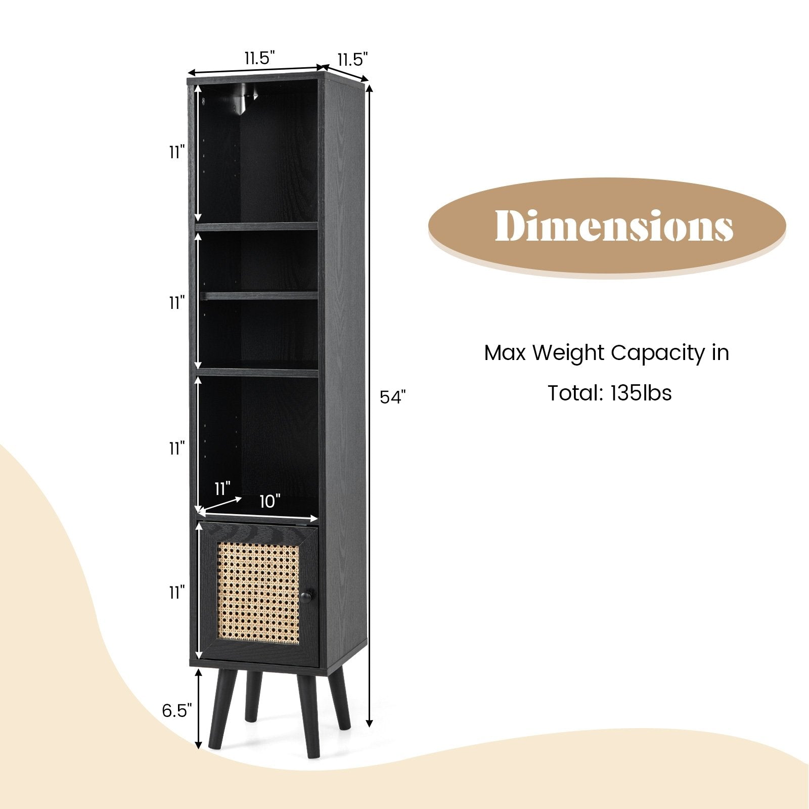 4 Tiers Rattan Storage Cabinet with Slim Design, Black Cabinets & Chests   at Gallery Canada