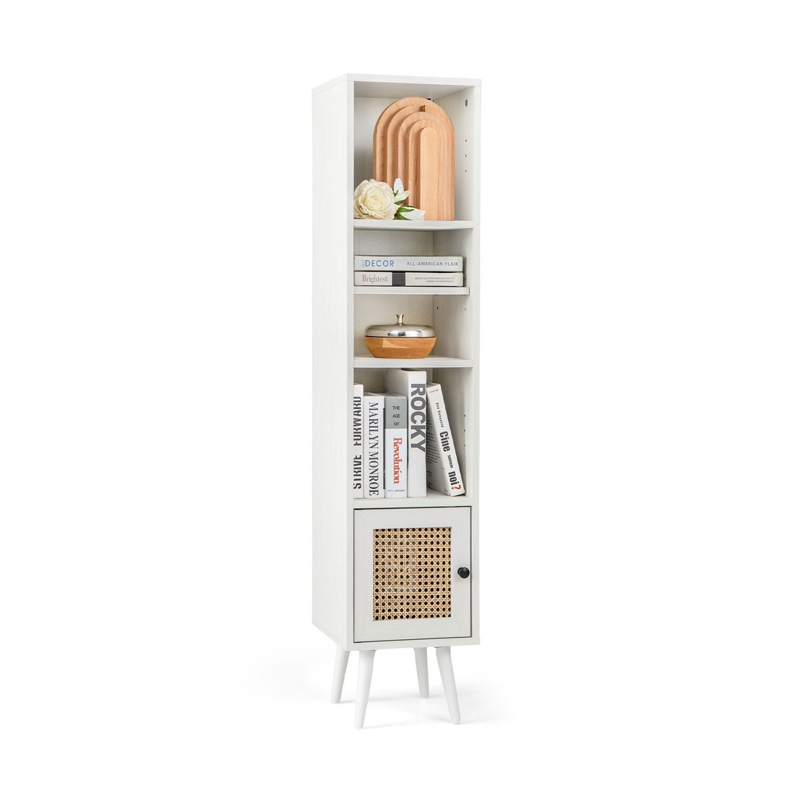 4 Tiers Rattan Storage Cabinet with Slim Design, White Cabinets & Chests   at Gallery Canada