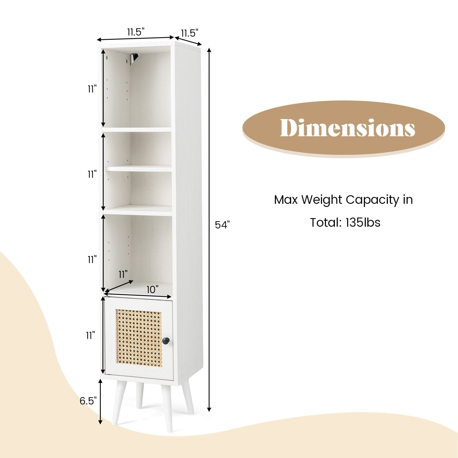 4 Tiers Rattan Storage Cabinet with Slim Design, White Cabinets & Chests   at Gallery Canada